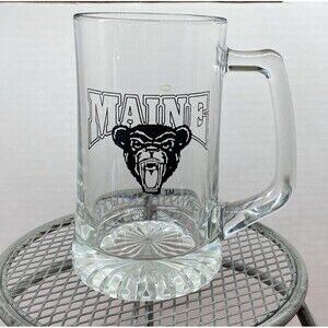University of Maine Glass Beer Stein Mug Heavy Vintage UMO Black Bears Academia